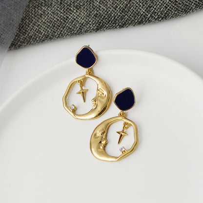 Geometric Star and Moon Earrings with S925 Silver Pins