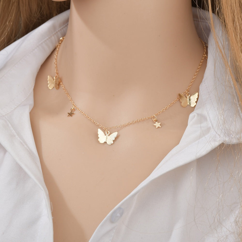 C207 Star Sequin Butterfly Necklace - Romantic Style