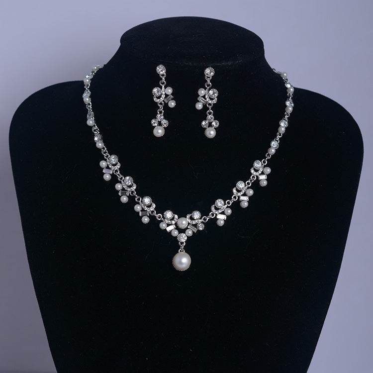 Korean Bride Necklace and Earring Set with Pearls