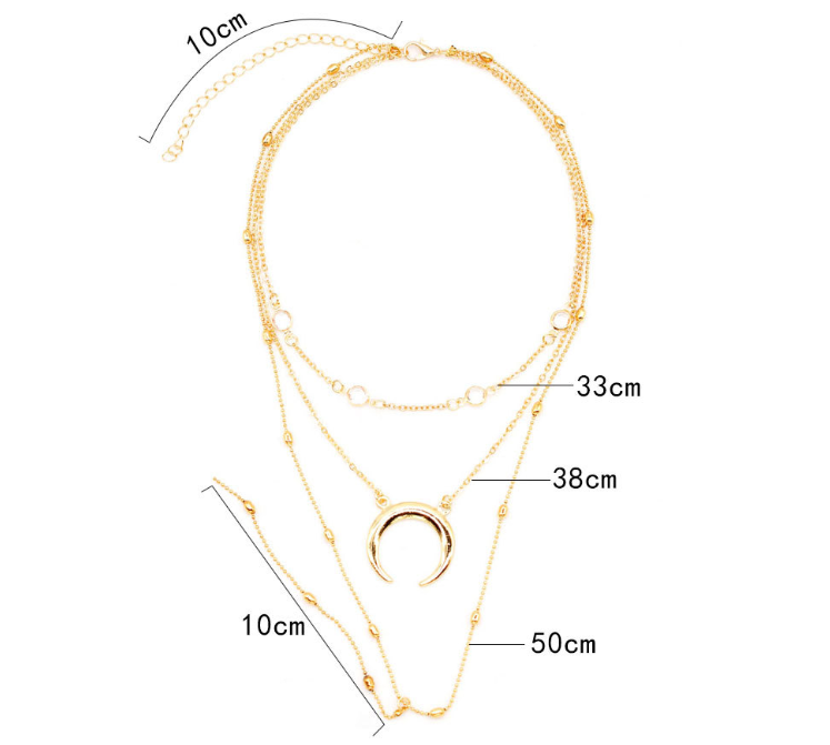 Bohemian Moon Pendant Multi-Layer Handmade Necklace