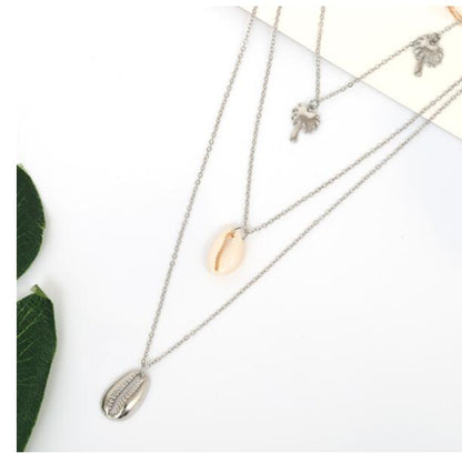 Minimalist Coconut Tree Shell Pendant Layered Necklace