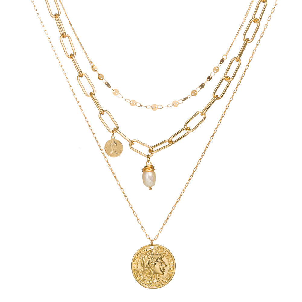 Trendy Layered Shell Necklace with Pearl Letter Pendant