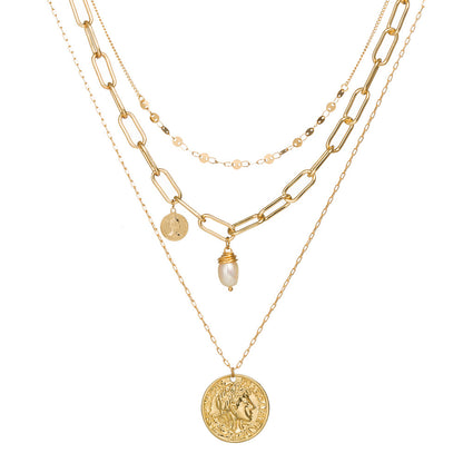 Trendy Layered Shell Necklace with Pearl Letter Pendant