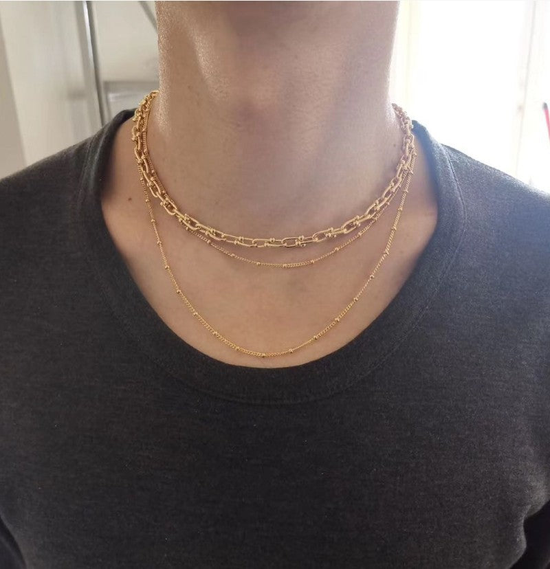 Double Layer Beaded Chain Necklace