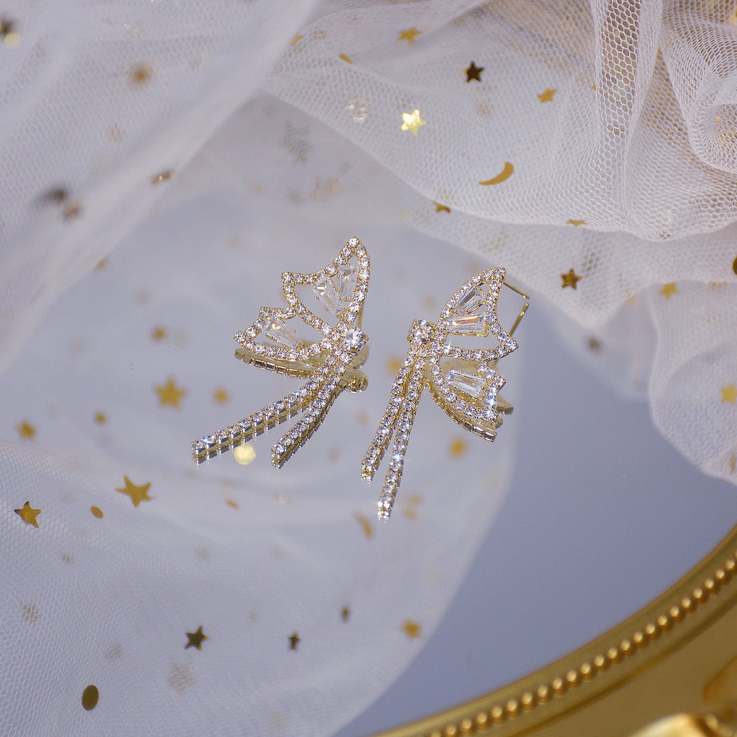 Korean S925 Silver Butterfly Tassel Zircon Earrings