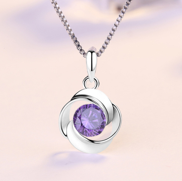 Rose Pendant Necklace with S925 Silver and Zirconia