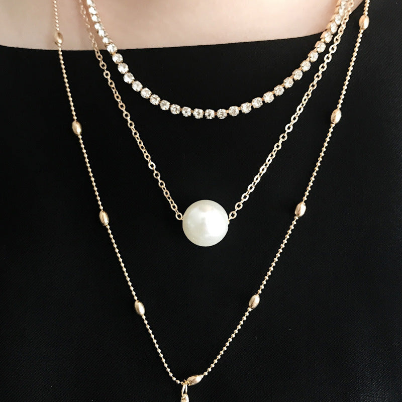 Pearl Layered Necklace Set with Crystal Pendant
