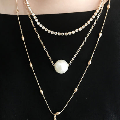 Pearl Layered Necklace Set with Crystal Pendant