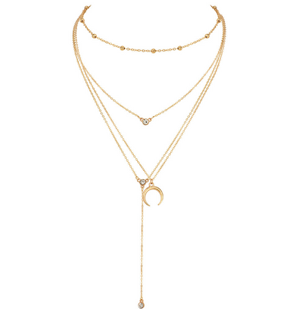 Multi-Layer Necklace with Moon Pendant and Beads