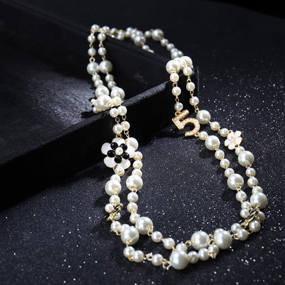 Fashion Pearl Necklace with Layered Charm Pendant