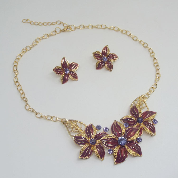 Cute Flower Design Jewelry Set - 3pcs Earrings & Necklace