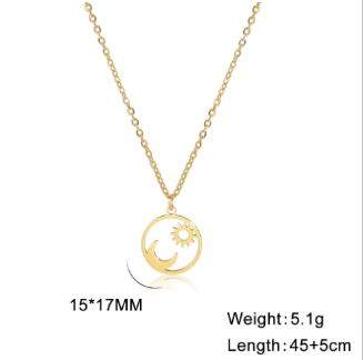 18K Gold-Plated Sun and Moon Circle Pendant Necklace