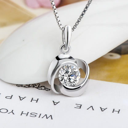 Rose Pendant Necklace with S925 Silver and Zirconia