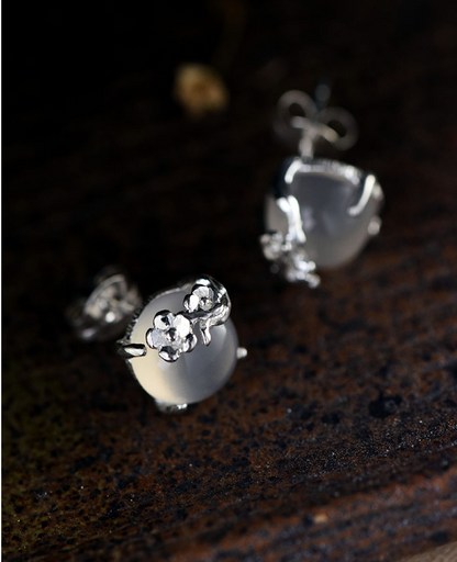 S925 Silver Moonstone Plum Blossom Earrings for Women