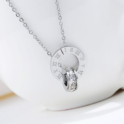 18K Rose Gold Titanium Steel Diamond Ring Necklace
