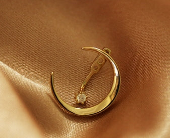 S925 Silver Earrings with Crescent Moon and Star Design