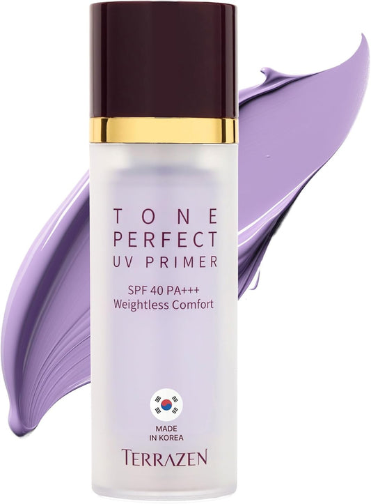 Terrazen Korean Face Primer SPF40 - Purple Tinted Makeup Base for Dull Sensitive Skin - Color Correcting Moisturizing Anti-Yellow Tone Corrector(Primer - Purple Tinted)