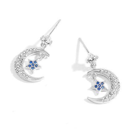 S925 Silver Earrings with Moon and Star Design