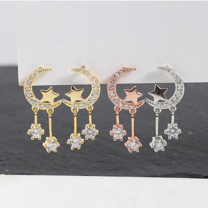 Zirconia Star and Moon Earrings in S925 Silver