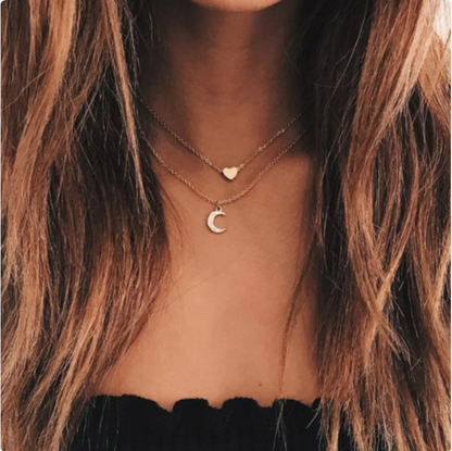 Multilayer Moon & Heart Pendant Necklace