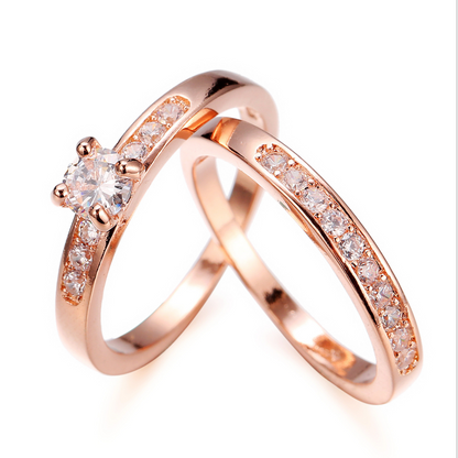 Rose Gold Diamond-Studded Ring Set