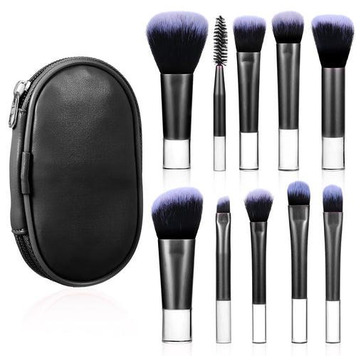 10 Pcs Travel Makeup Brushes Mini Makeup Brushes Travel Set with Case Portable Travel Size Makeup Brushes Cosmetic Brushes Kit for Foundation Eyeshadow Highlight Contour Blush & Concealer (black)
