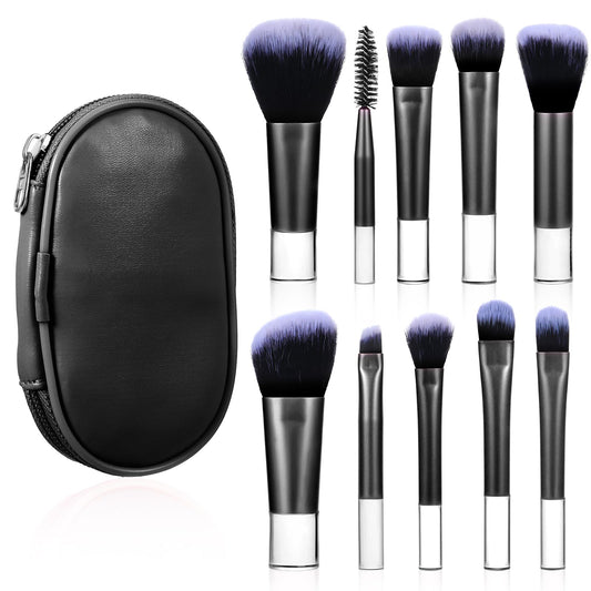 10 Pcs Travel Makeup Brushes Mini Makeup Brushes Travel Set with Case Portable Travel Size Makeup Brushes Cosmetic Brushes Kit for Foundation Eyeshadow Highlight Contour Blush & Concealer (black)
