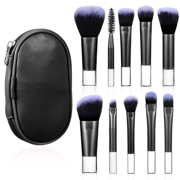 10 Pcs Travel Makeup Brushes Mini Makeup Brushes Travel Set with Case Portable Travel Size Makeup Brushes Cosmetic Brushes Kit for Foundation Eyeshadow Highlight Contour Blush & Concealer (black)