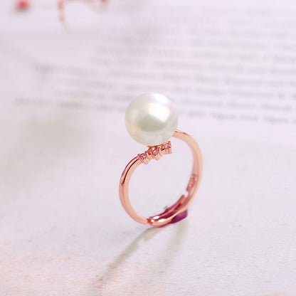 S925 Silver Adjustable Pearl Ring for Women
