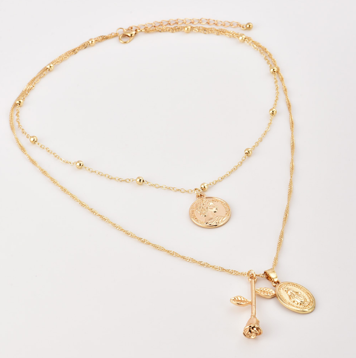 Mary Rose Alloy Pendant Necklace - Bohemian Layered Design