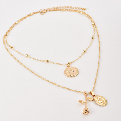 Mary Rose Alloy Pendant Necklace - Bohemian Layered Design