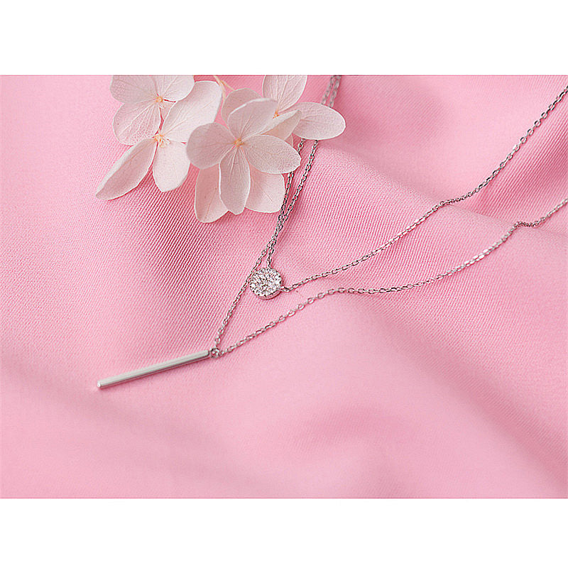 S925 Silver Double Layer Necklace with Diamonds