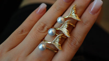 S925 Silver Akoya Pearl Tail Ring for Women