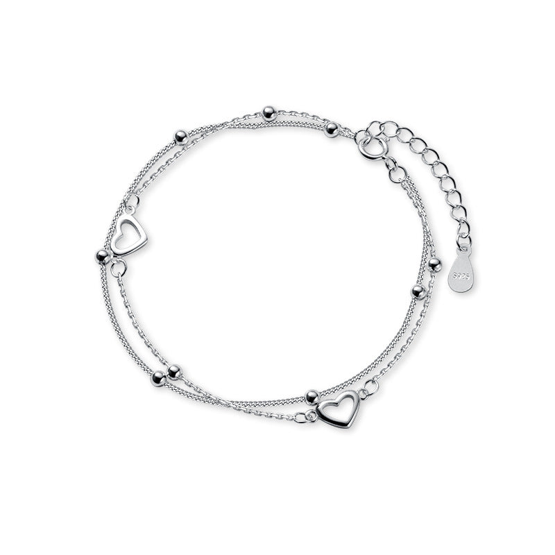 S925 Silver Double Layer Heart Bracelet