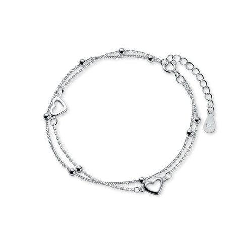 S925 Silver Double Layer Heart Bracelet
