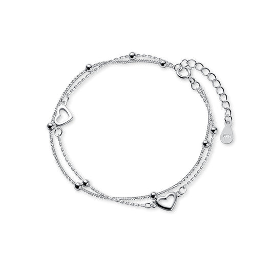 S925 Silver Double Layer Heart Bracelet