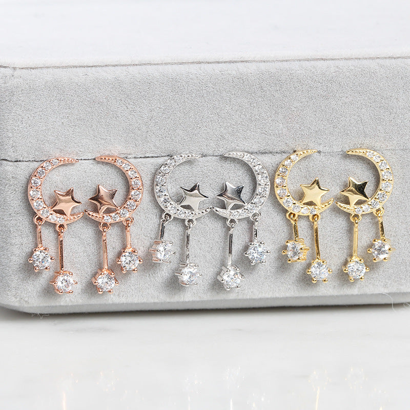 Zirconia Star and Moon Earrings in S925 Silver