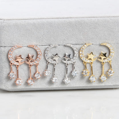 Zirconia Star and Moon Earrings in S925 Silver