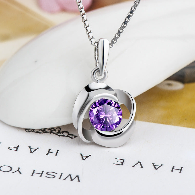 Rose Pendant Necklace with S925 Silver and Zirconia