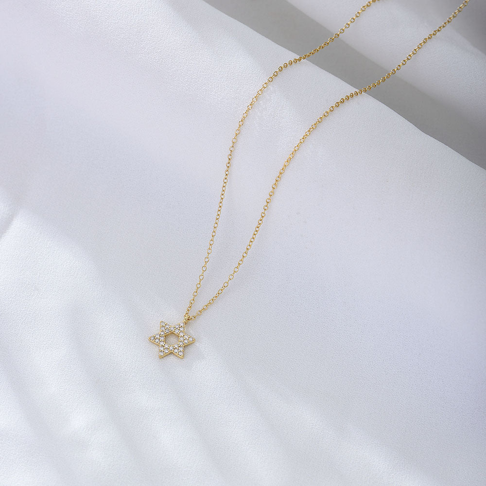 S925 Silver Star Pendant Necklace with Zirconium Stones