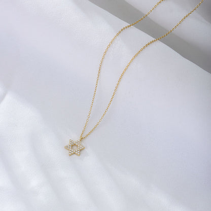 S925 Silver Star Pendant Necklace with Zirconium Stones