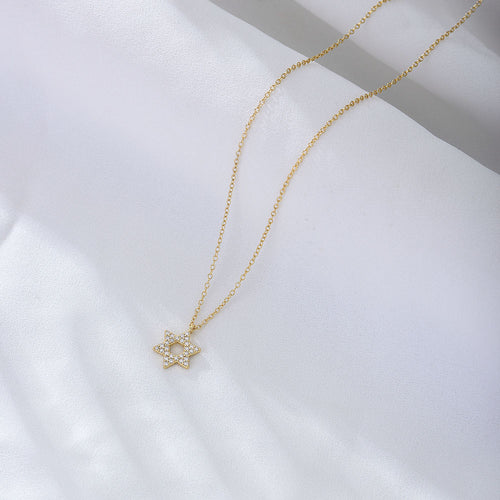 S925 Silver Star Pendant Necklace with Zirconium Stones