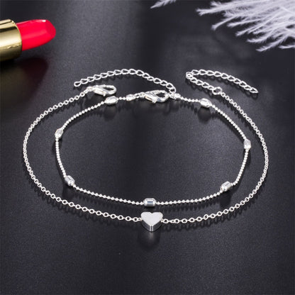 Double Layer Beach Bead Heart Anklet Bracelet
