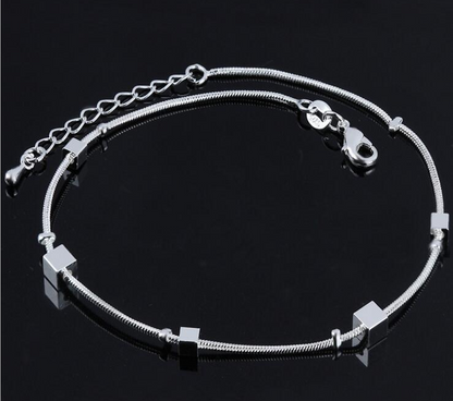 Silver Double Layer Star and Heart Charm Anklet