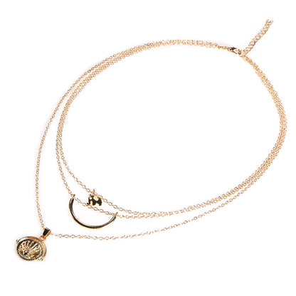 Fashionable Elephant Crescent Moon Multi-Layer Necklace