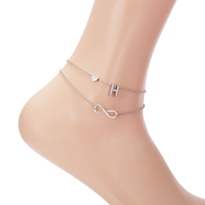 Trendy Double Layer Letter & Heart Beach Anklet