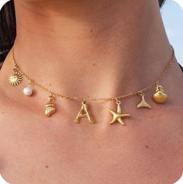 26 Bamboo Letter Necklace - Starfish, Shell & Conch Design