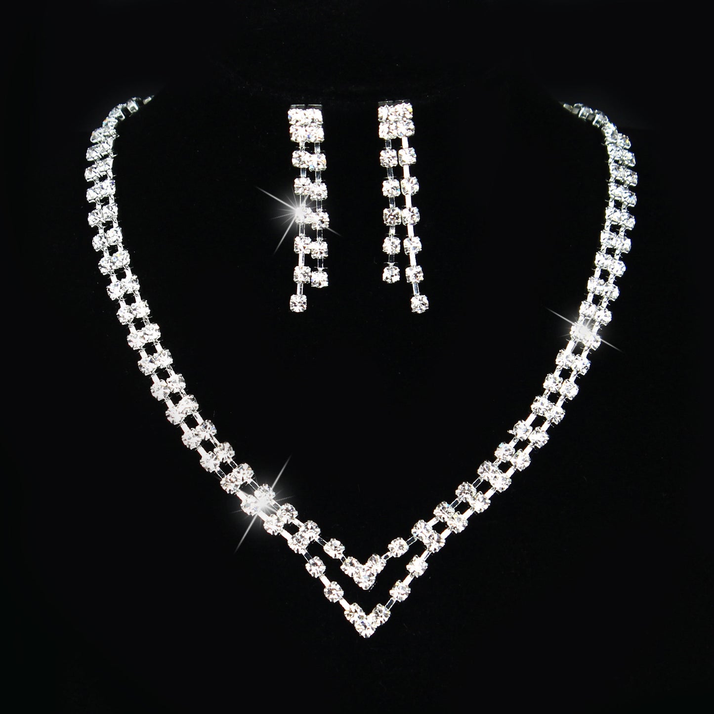Minimalist Bride Rhinestone Necklace and Earring Set