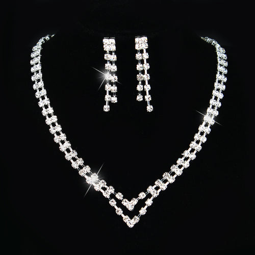 Minimalist Bride Rhinestone Necklace and Earring Set