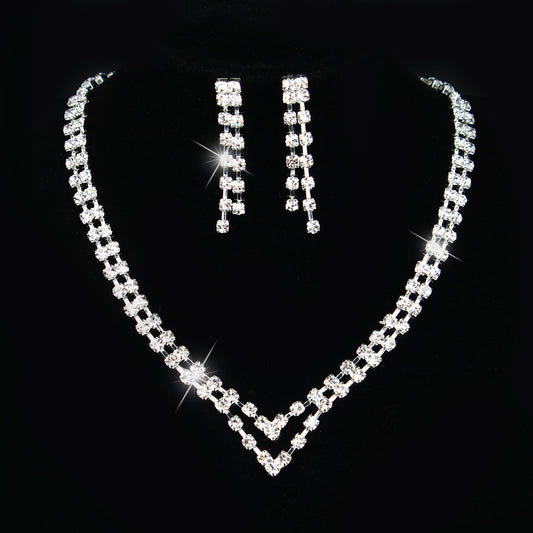 Minimalist Bride Rhinestone Necklace and Earring Set